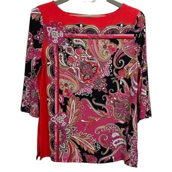 JM Collection Paisley Slinky Tunic L Top Boho Rococo Colorful Baroque Regency - Picture 1 of 16